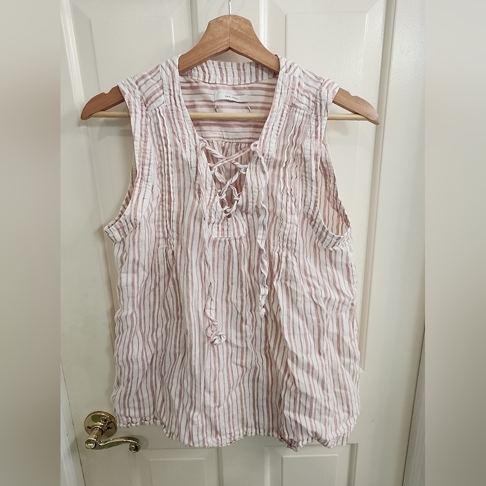 100% Linen Tank With Tie Front Detail Size S/m